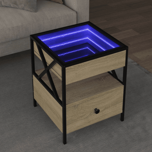 Mesa de Centro, Mesa baixa, luzes LED Infinity 40x40x51 cm carvalho sonoma