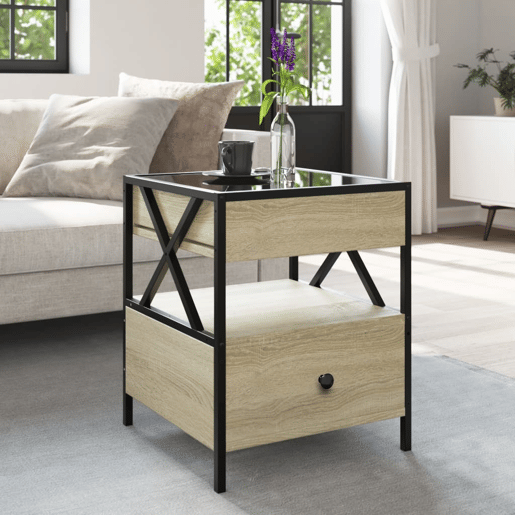 Mesa de Centro, Mesa baixa, luzes LED Infinity 40x40x51 cm carvalho sonoma