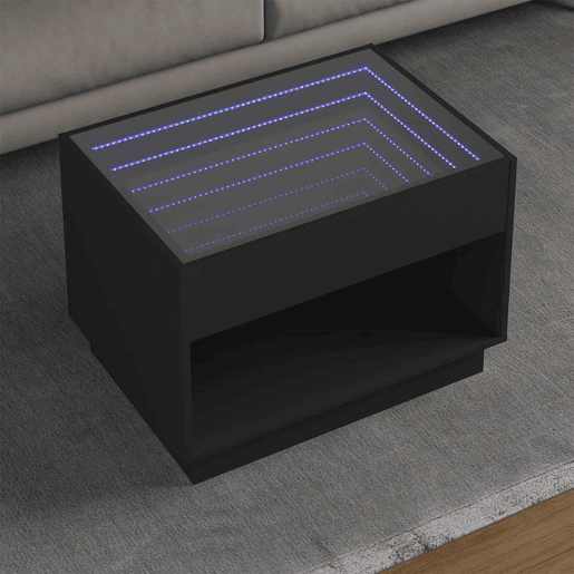 Mesa de Centro, Mesa baixa, luzes LED Infinity 70x50x50 cm preto