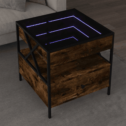 Mesa de Centro, Mesa baixa, luzes LED Infinity 50x50x51 cm carvalho fumado