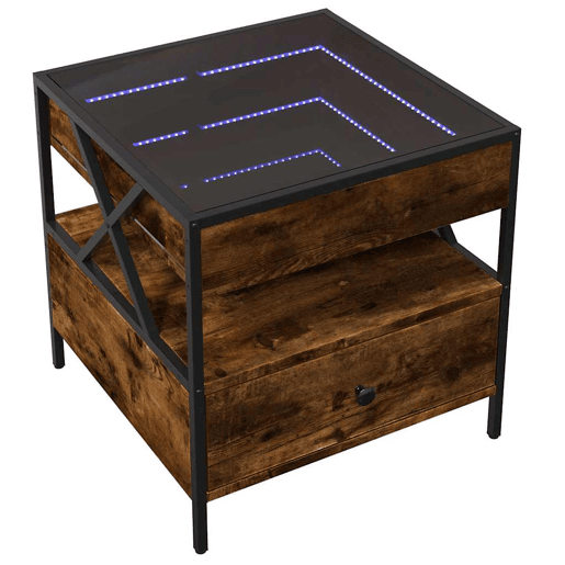 Mesa de Centro, Mesa baixa, luzes LED Infinity 50x50x51 cm carvalho fumado