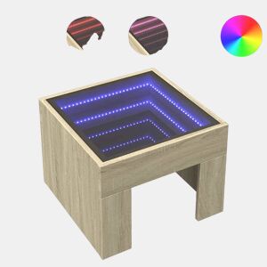 Mesa de Centro, Mesa baixa, luzes LED Infinity 40x40x30 cm carvalho sonoma