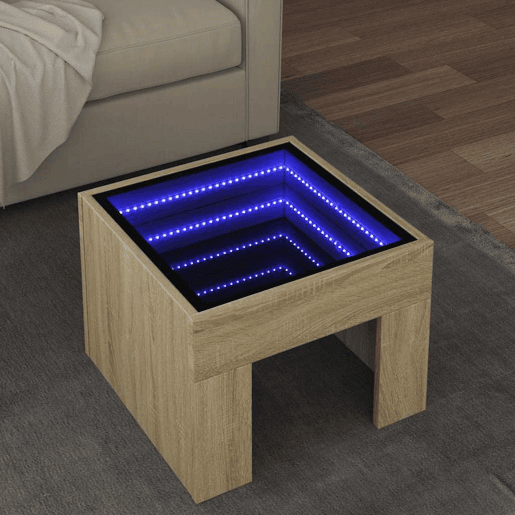 Mesa de Centro, Mesa baixa, luzes LED Infinity 40x40x30 cm carvalho sonoma