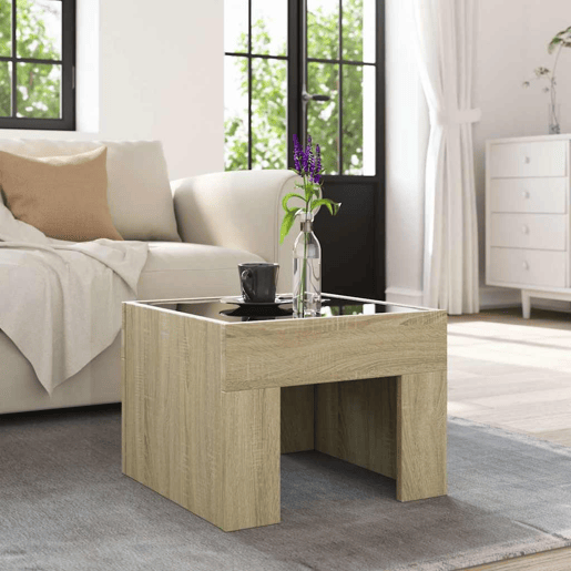 Mesa de Centro, Mesa baixa, luzes LED Infinity 40x40x30 cm carvalho sonoma