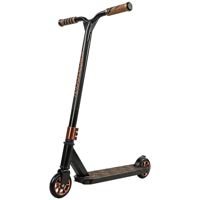 Sportnow scooter acrobático, scooter freestyle con manillar 360°, rodamientos abec-9, ruedas de pu de 120 mm, marco de aluminio acero, antideslizante, para adolescentes, adultos para skatepark, dorado