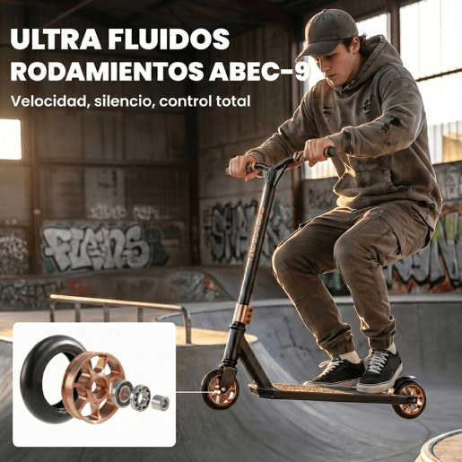 SPORTNOW Trotinete Acrobática Trotinete Freestyle com Guiador 360° Rolamentos ABEC-9 Rodas de PU de 120 mm Estrutura de Alumínio Aço Antiderrapante para Adolescentes Adultos para Skatepark 66x47x81 cm Dourado e Preto