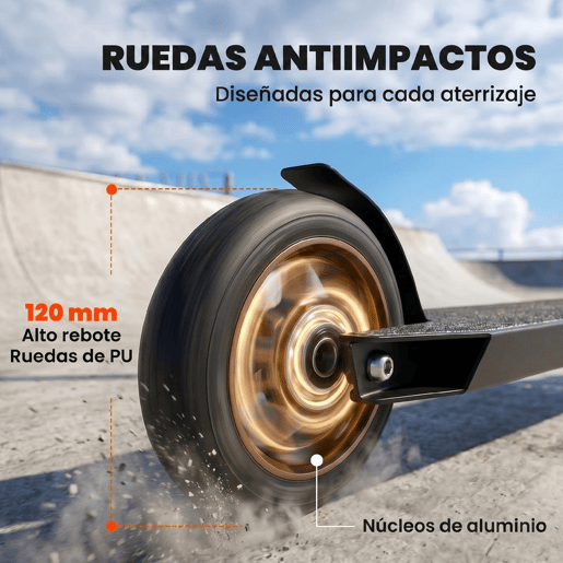 SPORTNOW Trotinete Acrobática Trotinete Freestyle com Guiador 360° Rolamentos ABEC-9 Rodas de PU de 120 mm Estrutura de Alumínio Aço Antiderrapante para Adolescentes Adultos para Skatepark 66x47x81 cm Dourado e Preto