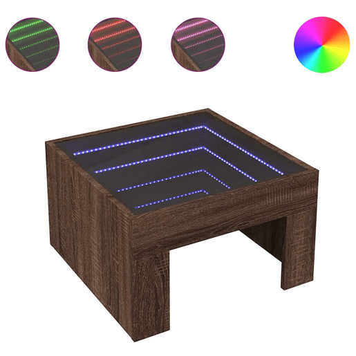 Mesa de Centro, Mesa baixa, luzes LED Infinity 50x50x30 cm carvalho castanho