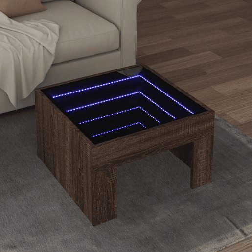 Mesa de Centro, Mesa baixa, luzes LED Infinity 50x50x30 cm carvalho castanho