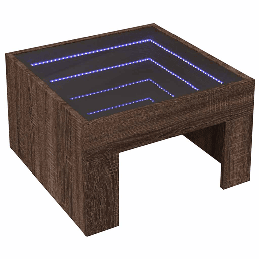 Mesa de Centro, Mesa baixa, luzes LED Infinity 50x50x30 cm carvalho castanho