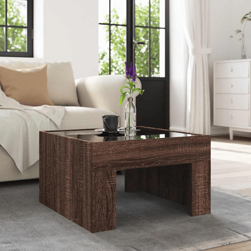 Mesa de Centro, Mesa baixa, luzes LED Infinity 50x50x30 cm carvalho castanho