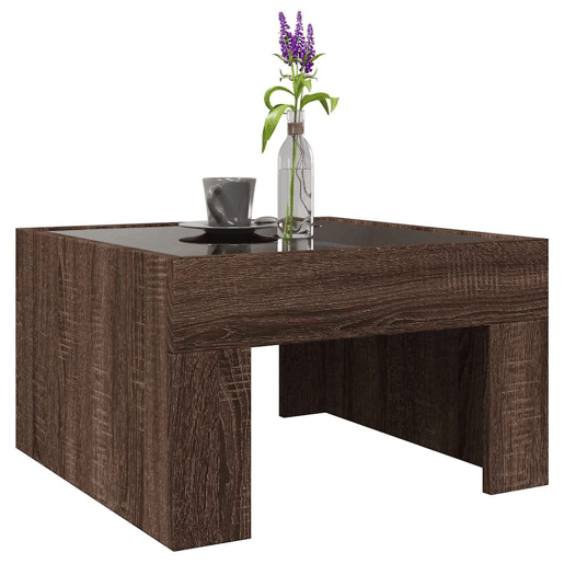 Mesa de Centro, Mesa baixa, luzes LED Infinity 50x50x30 cm carvalho castanho