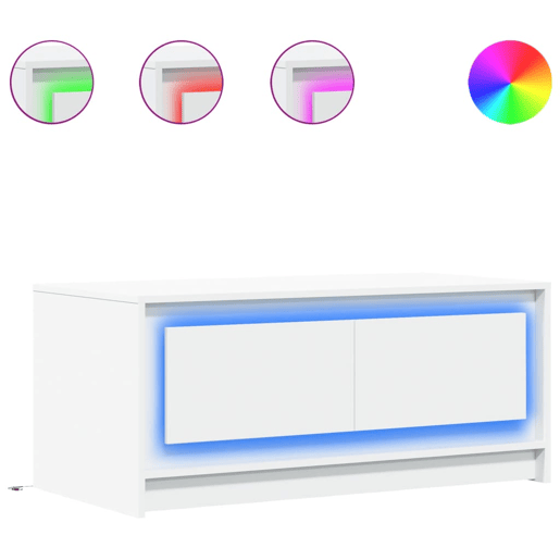 Mesa de Centro, Mesa baixa, com luzes LED derivados de madeira branco
