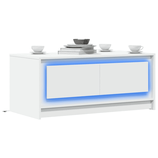 Mesa de Centro, Mesa baixa, com luzes LED derivados de madeira branco