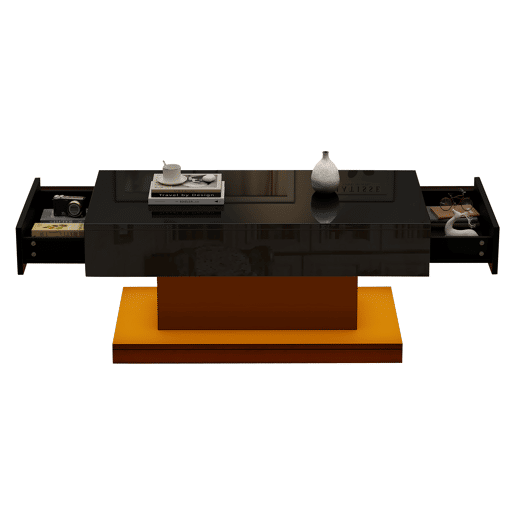 Mesa de centro 100x50x45 cm - 2 gavetas, mesa de café com luz LED - Cor preta