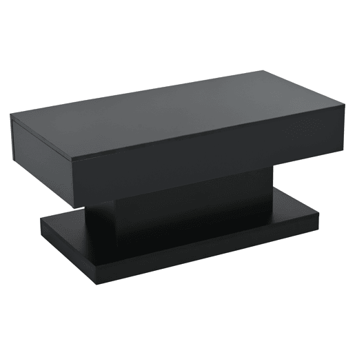 Mesa de centro 100x50x45 cm - 2 gavetas, mesa de café com luz LED - Cor preta