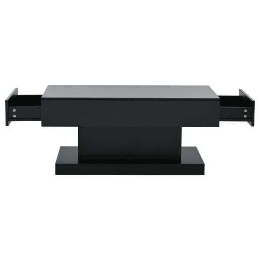Mesa de centro 100x50x45 cm - 2 gavetas, mesa de café com luz LED - Cor preta