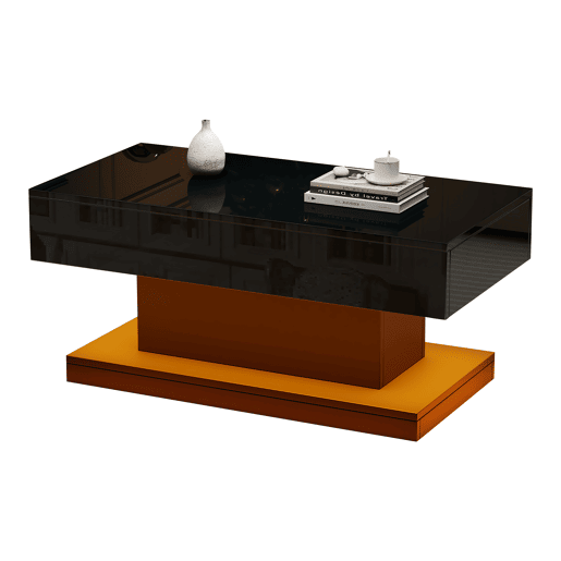 Mesa de centro 100x50x45 cm - 2 gavetas, mesa de café com luz LED - Cor preta