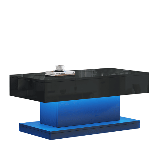 Mesa de centro 100x50x45 cm - 2 gavetas, mesa de café com luz LED - Cor preta