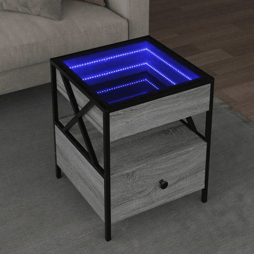 Mesa de Centro, Mesa baixa, luzes LED Infinity 40x40x51 cm cinzento sonoma