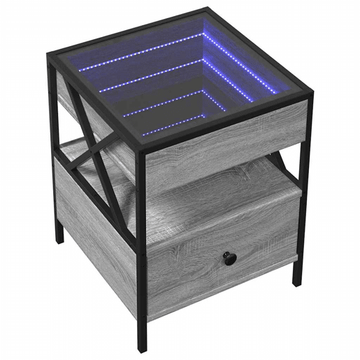 Mesa de Centro, Mesa baixa, luzes LED Infinity 40x40x51 cm cinzento sonoma