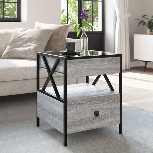 Mesa de Centro, Mesa baixa, luzes LED Infinity 40x40x51 cm cinzento sonoma