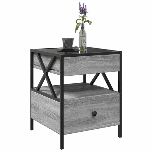 Mesa de Centro, Mesa baixa, luzes LED Infinity 40x40x51 cm cinzento sonoma