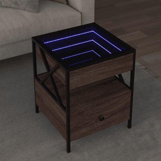 Mesa de Centro, Mesa baixa, luzes LED Infinity 40x40x51 cm carvalho castanho