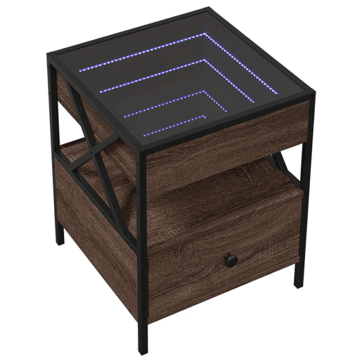 Mesa de Centro, Mesa baixa, luzes LED Infinity 40x40x51 cm carvalho castanho