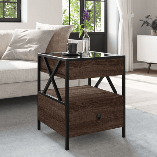 Mesa de Centro, Mesa baixa, luzes LED Infinity 40x40x51 cm carvalho castanho