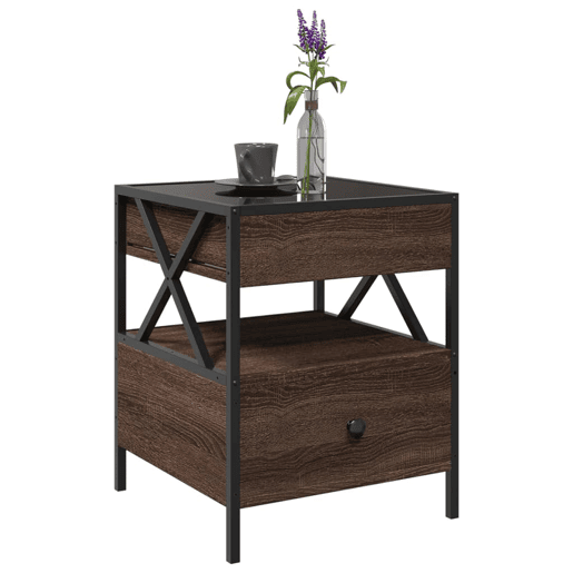 Mesa de Centro, Mesa baixa, luzes LED Infinity 40x40x51 cm carvalho castanho