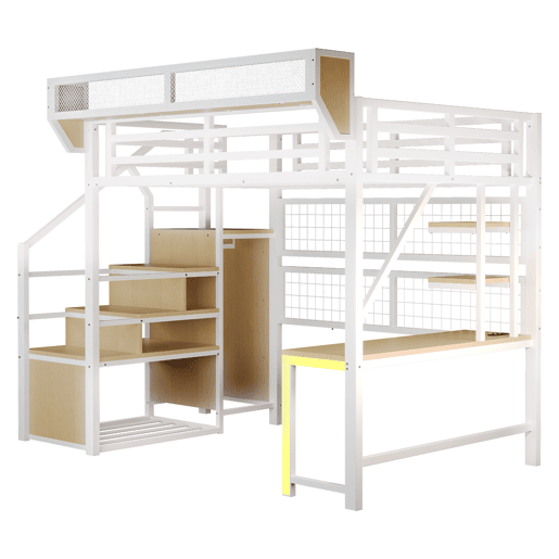 Cama de criança,cama alta de metal 140x200 cm com luz led,branco