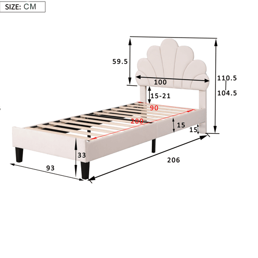 Cama de criança,cama de solteiro de veludo 90x200 cm,bege