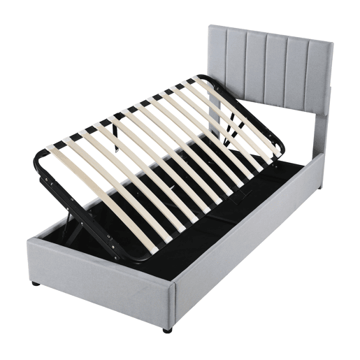 Cama de criança,cama de solteiro de linho 90x200 cm com armazenamento,cinza