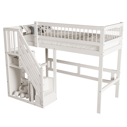 Cama de criança,cama alta de madeira maciça 90x200 cm,branco