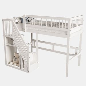 Cama de criança,cama alta de madeira maciça 90x200 cm,branco