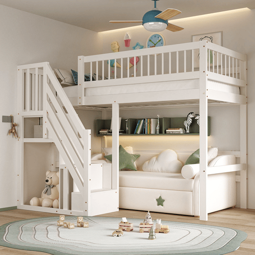 Cama de criança,cama alta de madeira maciça 90x200 cm,branco