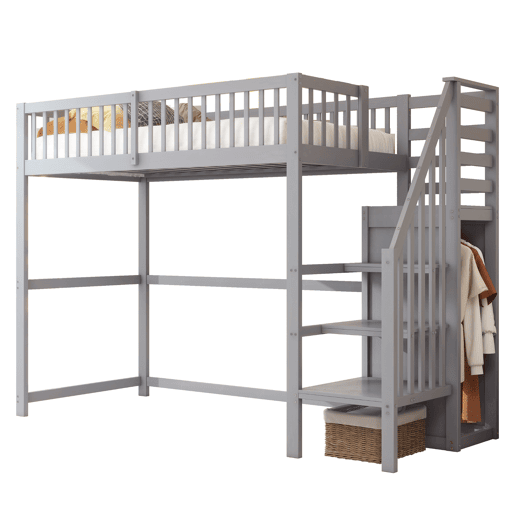 Cama de criança,cama alta de madeira maciça 90x200 cm,cinza