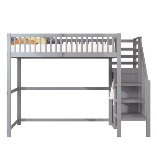 Cama de criança,cama alta de madeira maciça 90x200 cm,cinza