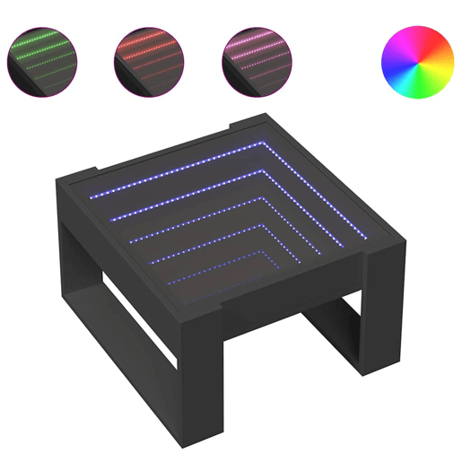 Mesa de Centro, Mesa baixa, luzes LED Infinity 50x53x30 cm preto