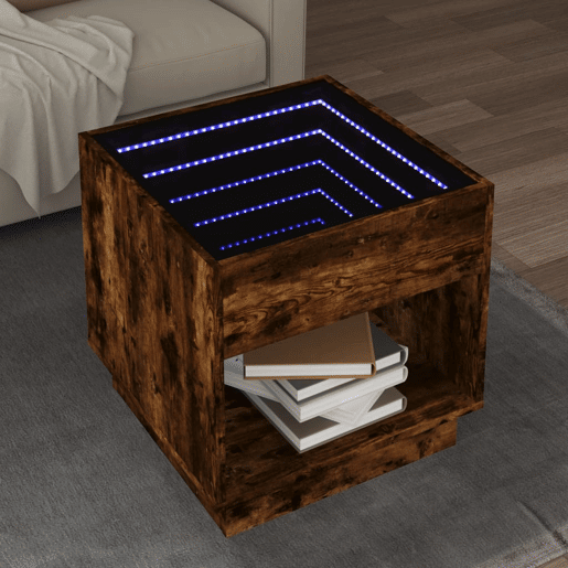 Mesa de Centro, Mesa baixa, luzes LED Infinity 50x50x50 cm carvalho fumado