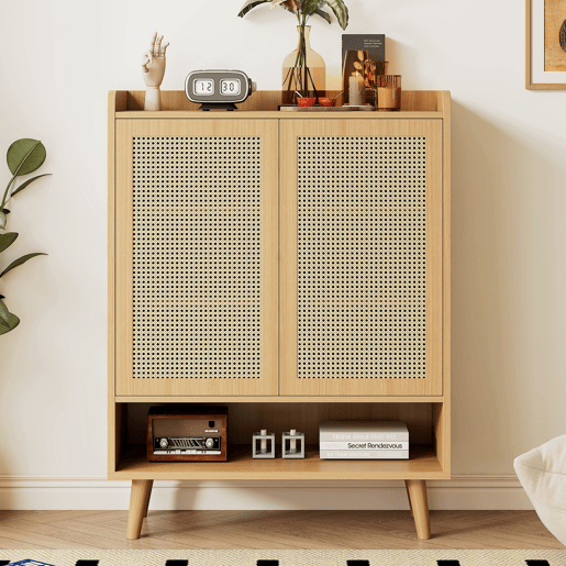 Sapateira de painel de partículas com 2 portas,natural