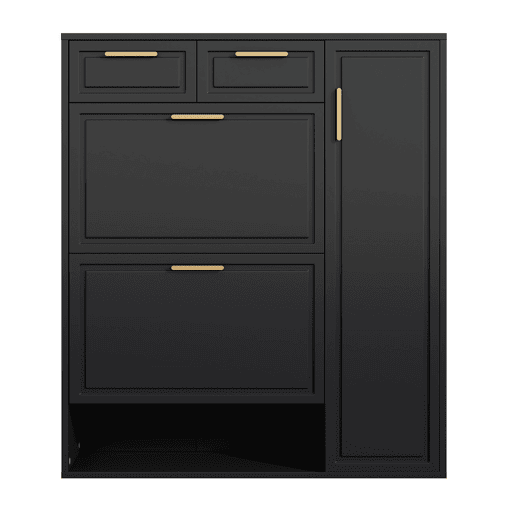 Sapateira de painel de partículas com 1 porta e 2 tabuleiros,preto