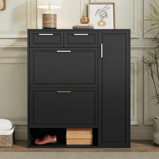 Sapateira de painel de partículas com 1 porta e 2 tabuleiros,preto