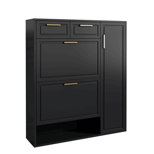 Sapateira de painel de partículas com 1 porta e 2 tabuleiros,preto