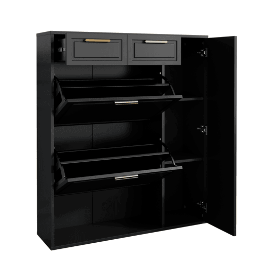 Sapateira de painel de partículas com 1 porta e 2 tabuleiros,preto