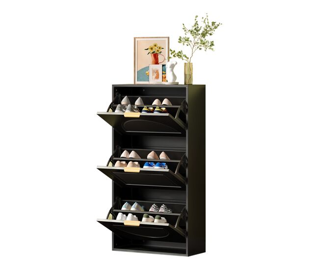 Zapatero de mdf con 3 trampones,negro