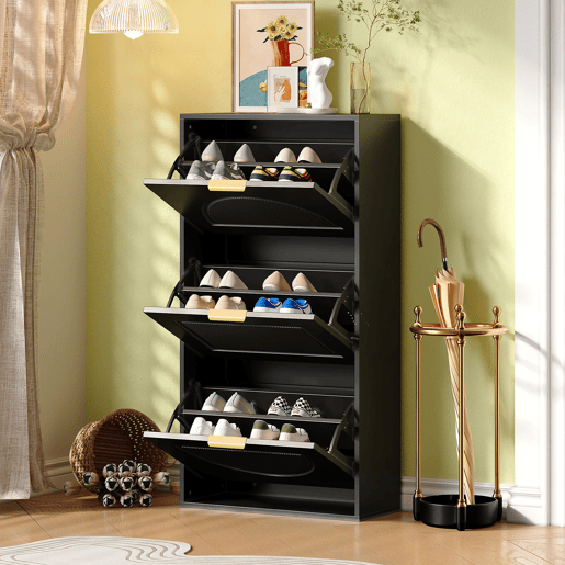 Sapateira de mdf com 3 tabuleiros,preto