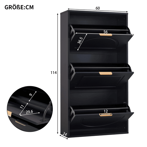 Sapateira de mdf com 3 tabuleiros,preto