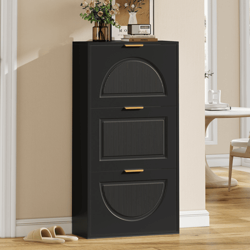 Sapateira de mdf com 3 tabuleiros,preto